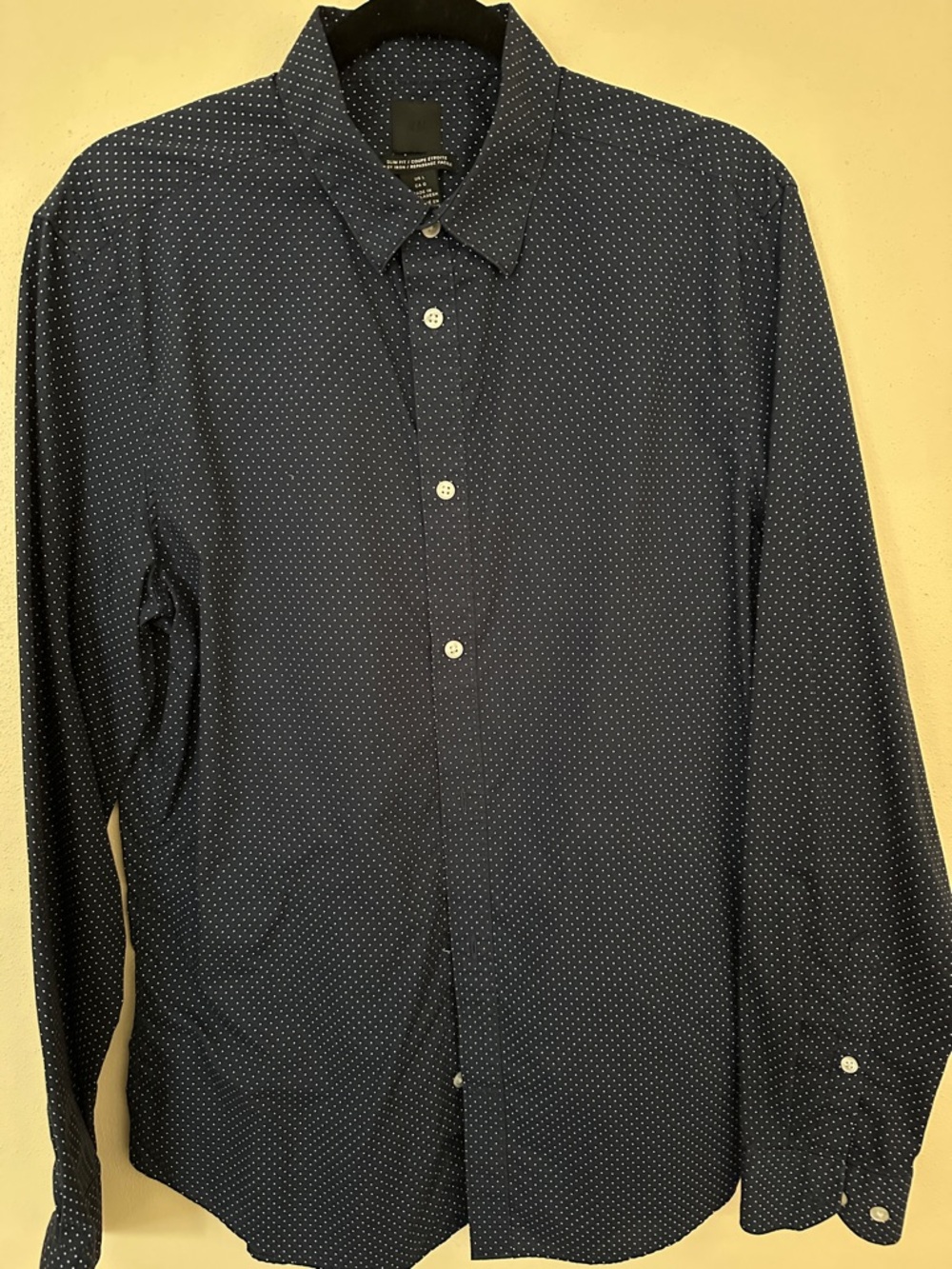 H&M Navy Button-Up Shirt with White Microdots